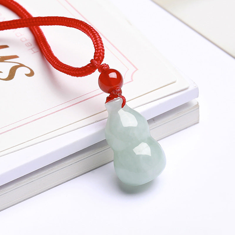 Natural Burmese A-Grade Jadeite Gourd Pendant – Genuine Jade Feng Shui Talisman with Red Cord or Silver Chain