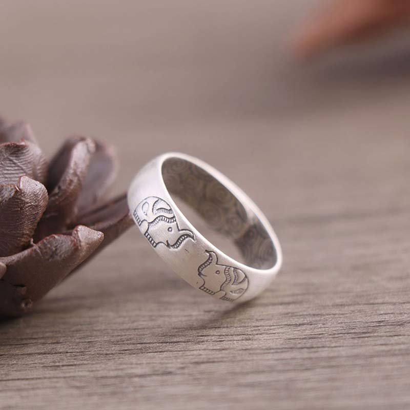 Wear FengShui 999 Sterling Silver Lotus Elephant Six True Words Blessing Ring