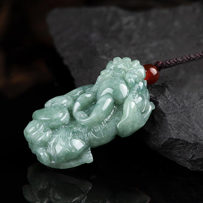 Wear FengShui Jade PiXiu Wealth Luck String Necklace Pendant