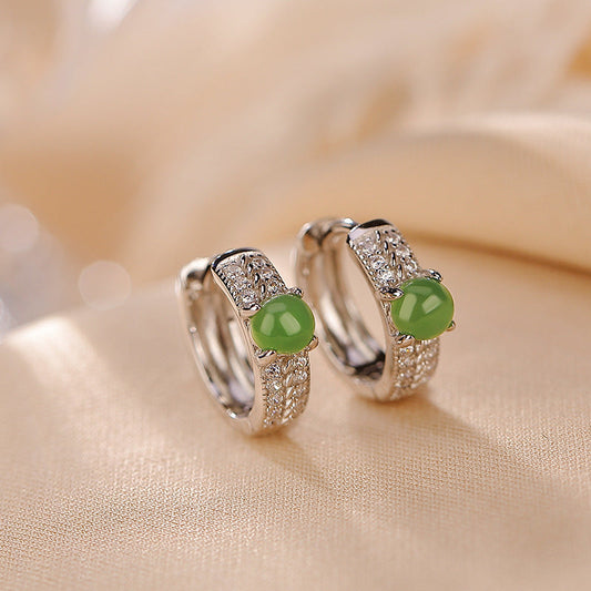 Wear FengShui 925 Sterling Silver Round Cyan Jade Success Stud Earrings
