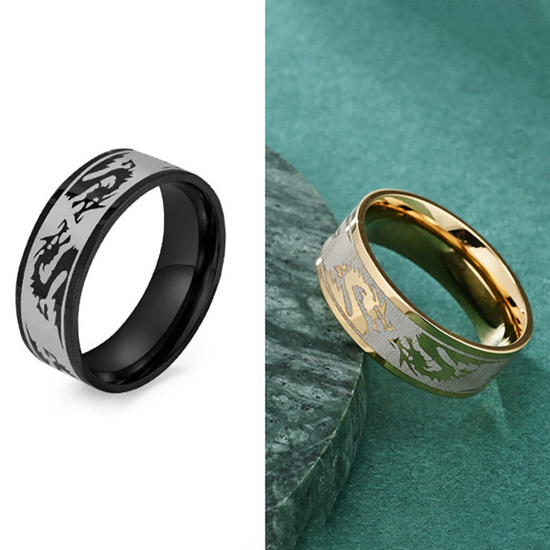 Wear FengShui Dragon Carved Protection Strength Titanium Steel Ring