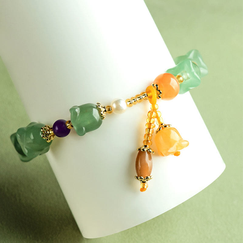 Wear FengShui Green Aventurine Magnolia Flower Luck Bracelet