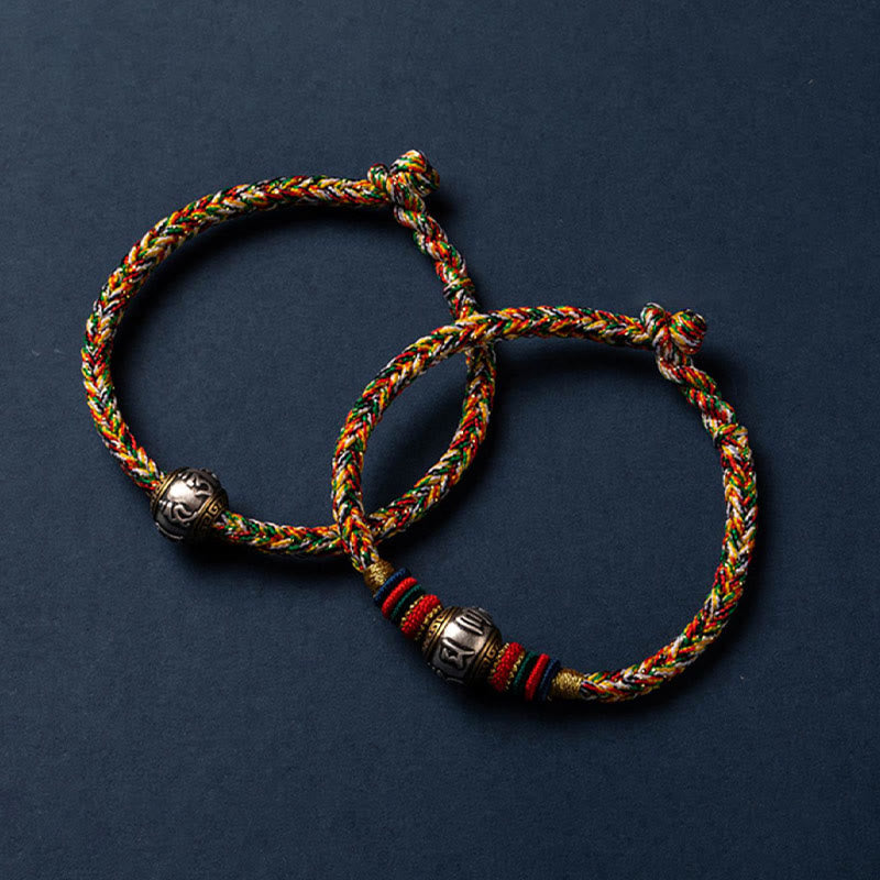 Wear FengShui 925 Sterling Silver Tibet Handmade Om Mani Padme Hum Luck Protection King Kong Knot Braided Bracelet