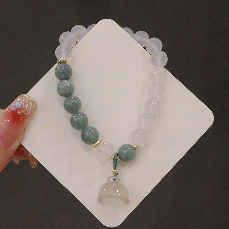 Wear FengShui White Agate Jade Lotus Flower Peace Buckle Protection Bracelet