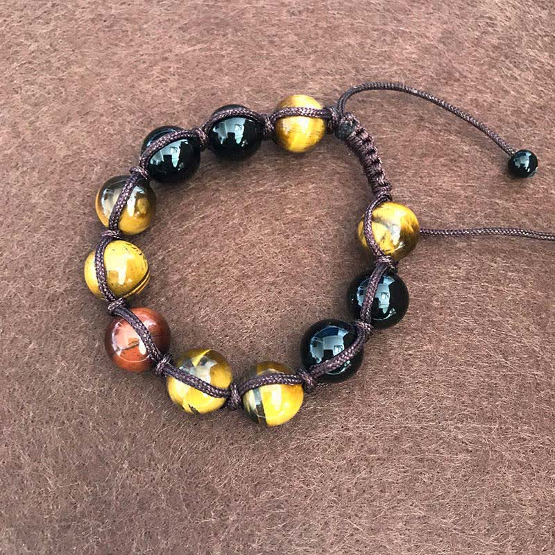 Wear FengShui Lava Rock Tiger Eye Stone Support Healing String Bracelet