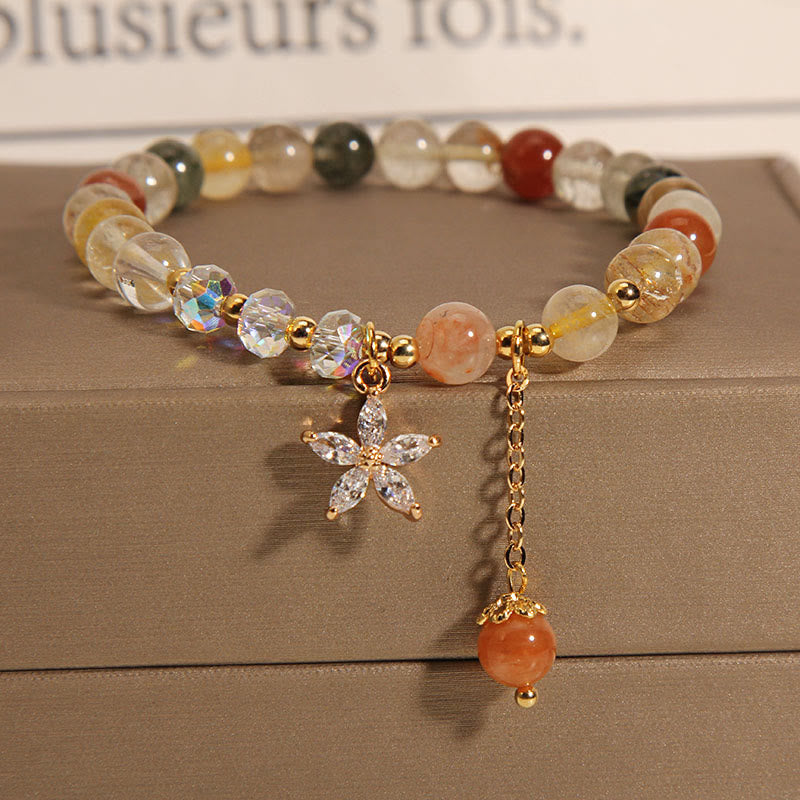 Wear FengShui Multicolored Rutilated Quartz Auspiciousness Zircon Flower Bracelet