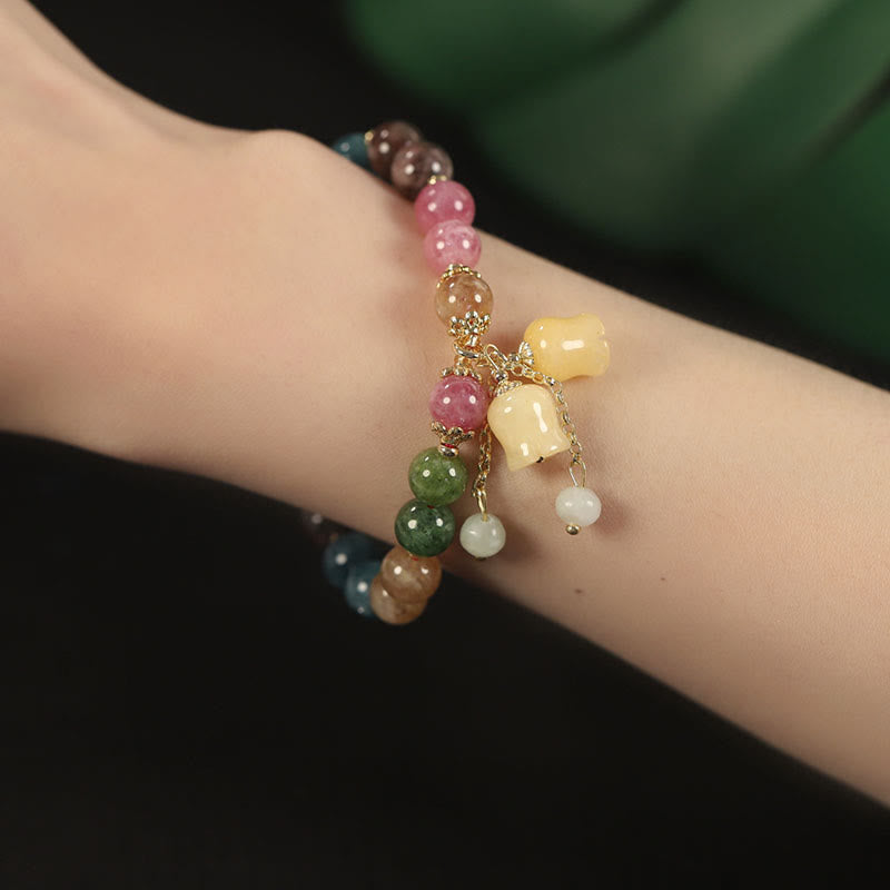 Wear FengShui Natural Colorful Tourmaline Flower Bead Love Bracelet