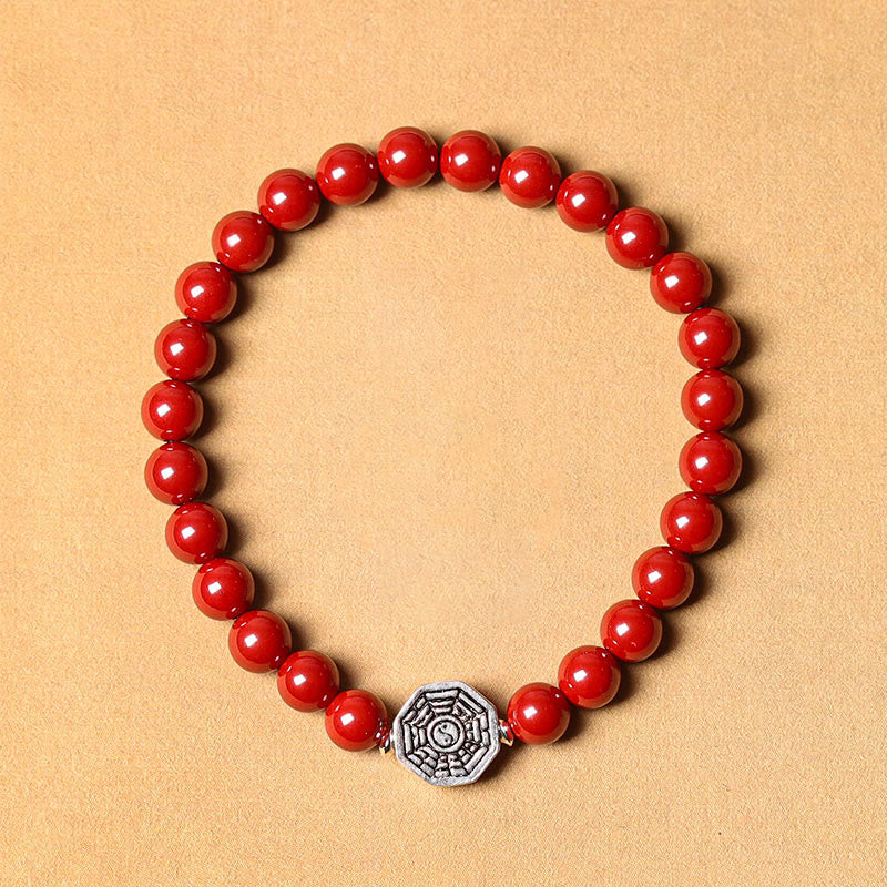 Wear FengShui 925 Sterling Silver Yin Yang Bagua Symbol Cinnabar String Concentration Bracelet