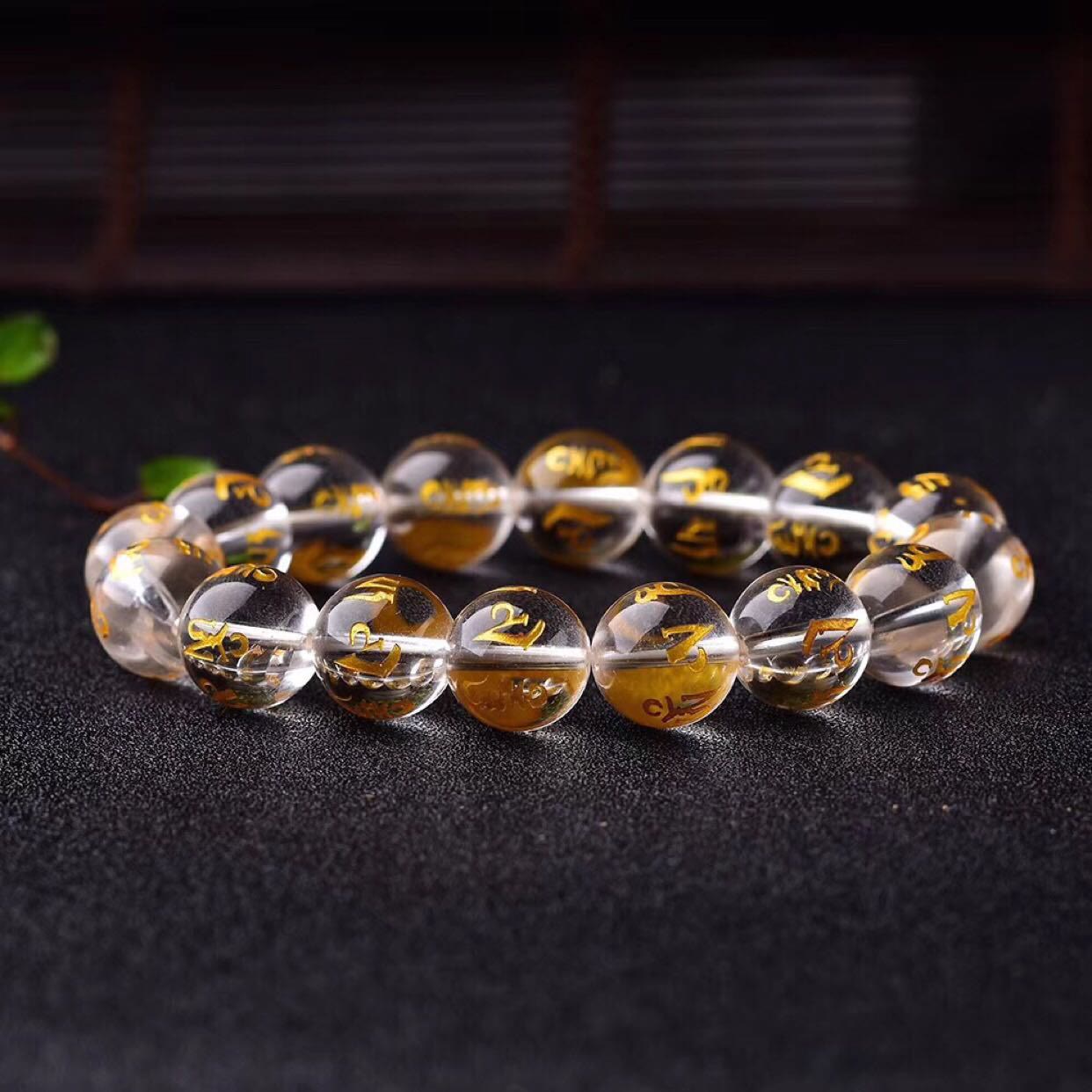 Wear FengShui Tibet White Crystal Black Onyx Om Mani Padme Hum Meditation Bracelet