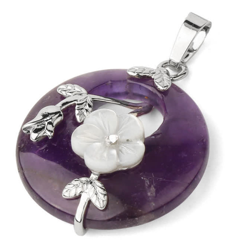 Wear FengShui Various Crystal Amethyst Green Aventurine Flower Healing Necklace Pendant