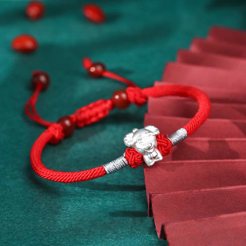 Wear FengShui 999 Sterling Silver Chinese Zodiac Luck Strength Red String Bracelet