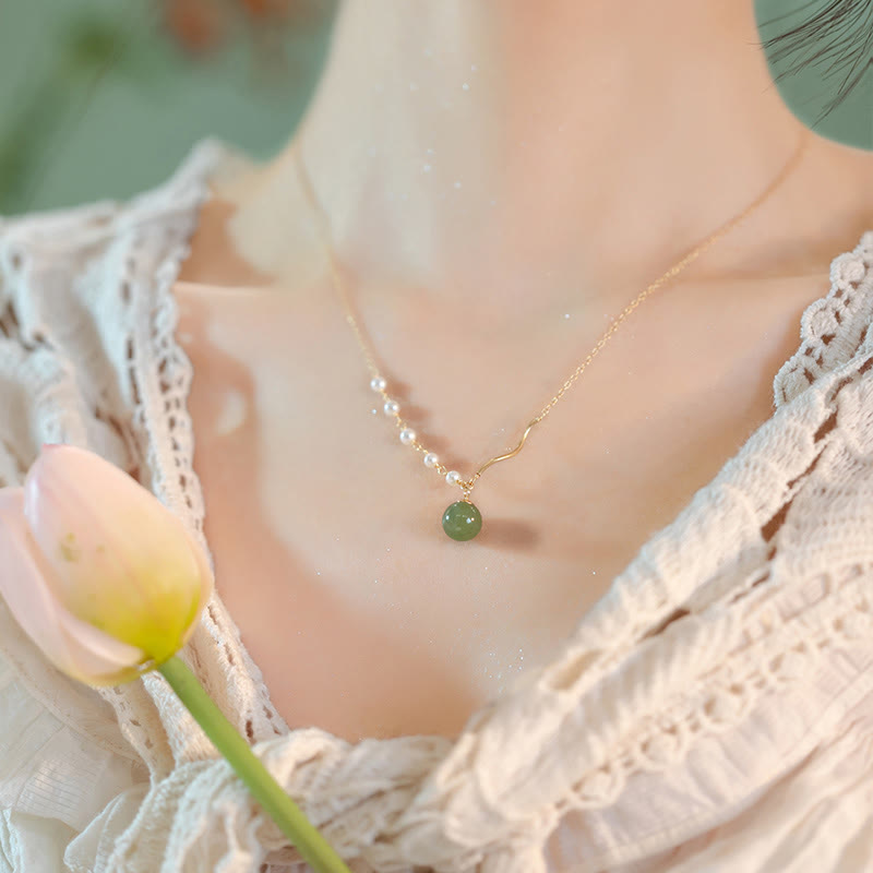 Wear FengShuiNatural Hetian Jade Pearl Luck Bead Necklace Pendant