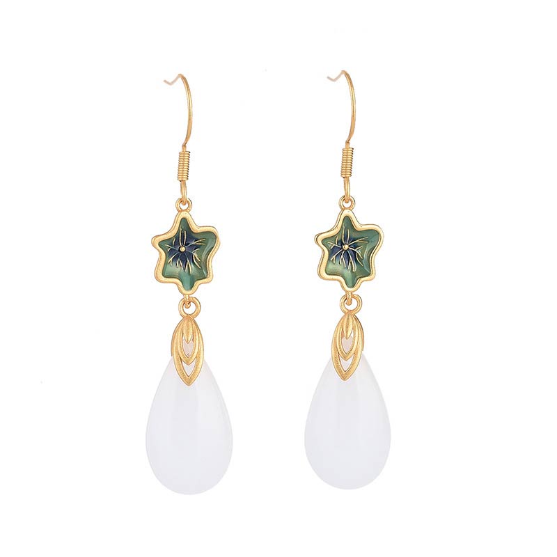 Wear FengShui FengShui White Jade Luck Drop Earrings