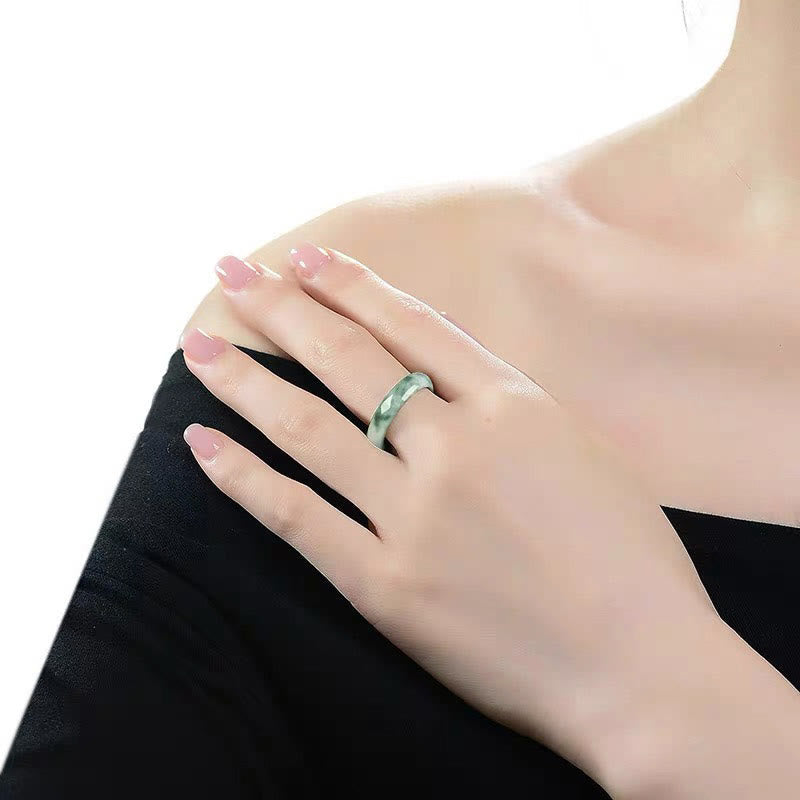 Wear FengShui Natural Green Jade Luck Abundance Ring