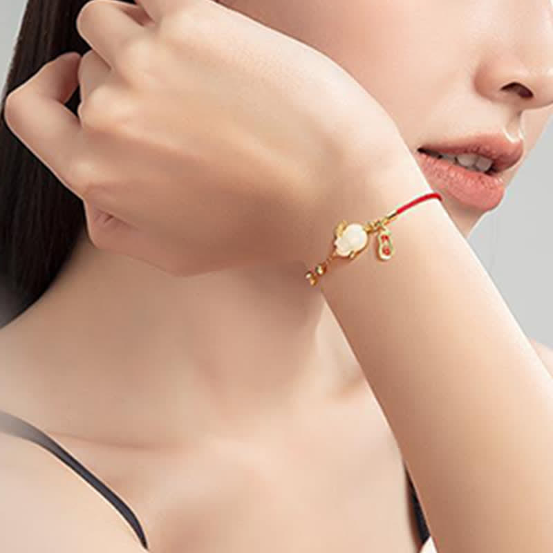 Wear FengShui Year of the Rabbit White Jade Happiness Red String Chain Bracelet