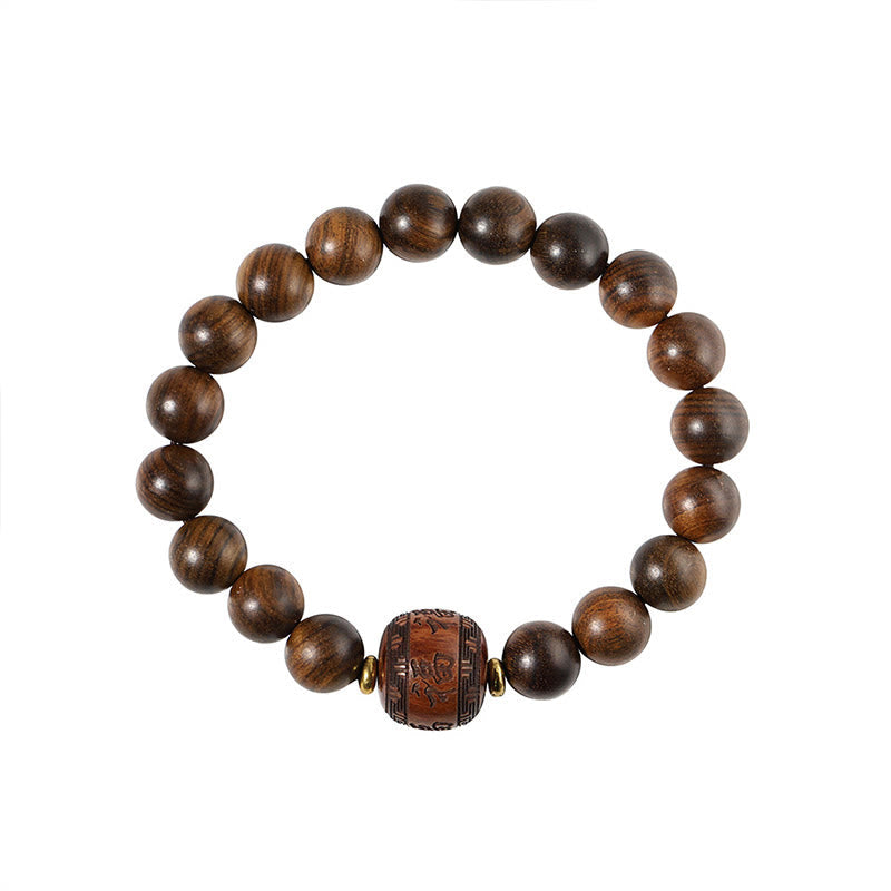 Wear FengShui Rosewood Auspicious Clouds Totem Fu Character Bamboo Pattern Warmth Bracelet