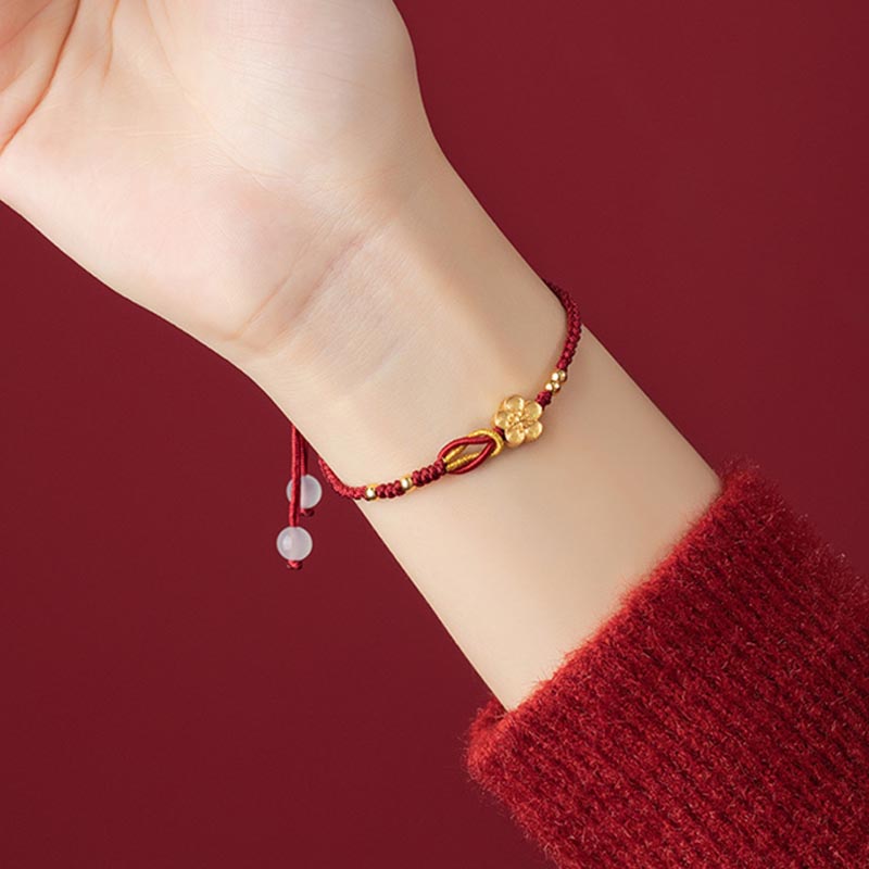 Wear FengShui Handmade 925 Sterling Silver Cherry Blossoms Sakura Chalcedony Luck Bracelet