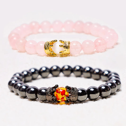 Wear FengShui Natural Stone King&Queen Crown Healing Energy Beads Couple Bracelet