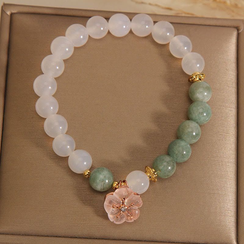 Wear FengShui White Agate Jade Flower Charm Luck Protection Bracelet