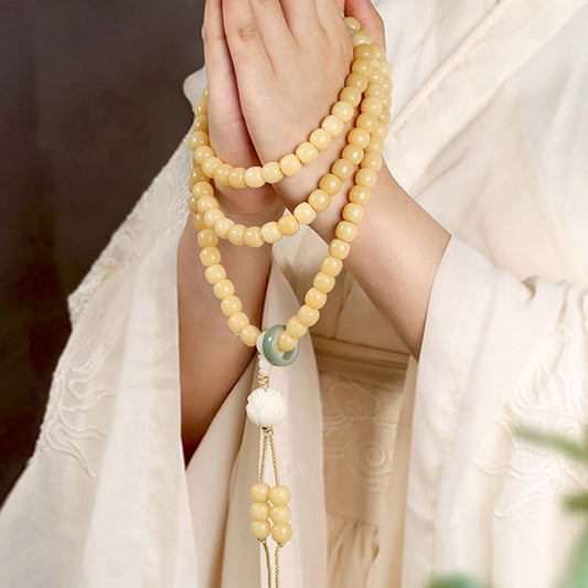 Wear FengShui Natural Bodhi Seed Lotus Dzi Bead Peace Harmony Charm Bracelet