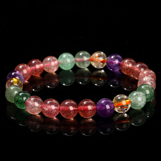 Wear FengShui Natural Multicolored Strawberry Quartz Love Healing Beaded Bracelet