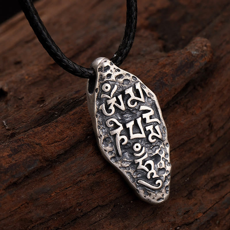 Wear FengShui Tibetan 925 Sterling Silver Om Mani Padme Hum Dorje Vajra Engraved Strength Necklace Pendant