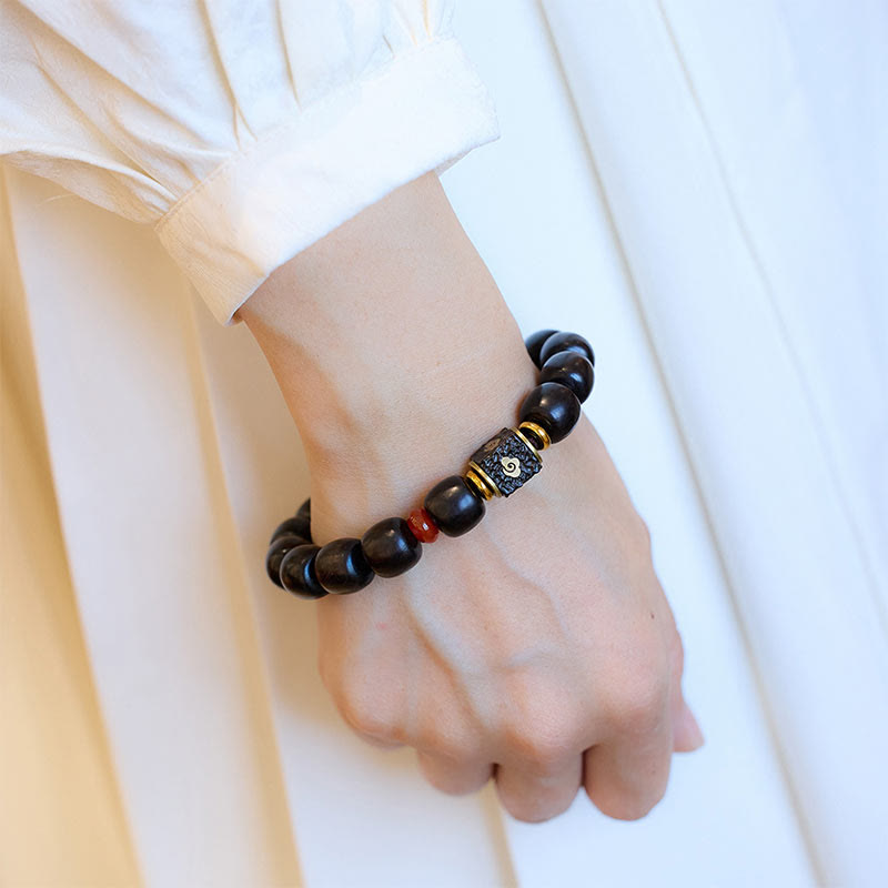 Wear FengShui Ebony Wood Auspicious Clouds Engraved Calm Bracelet