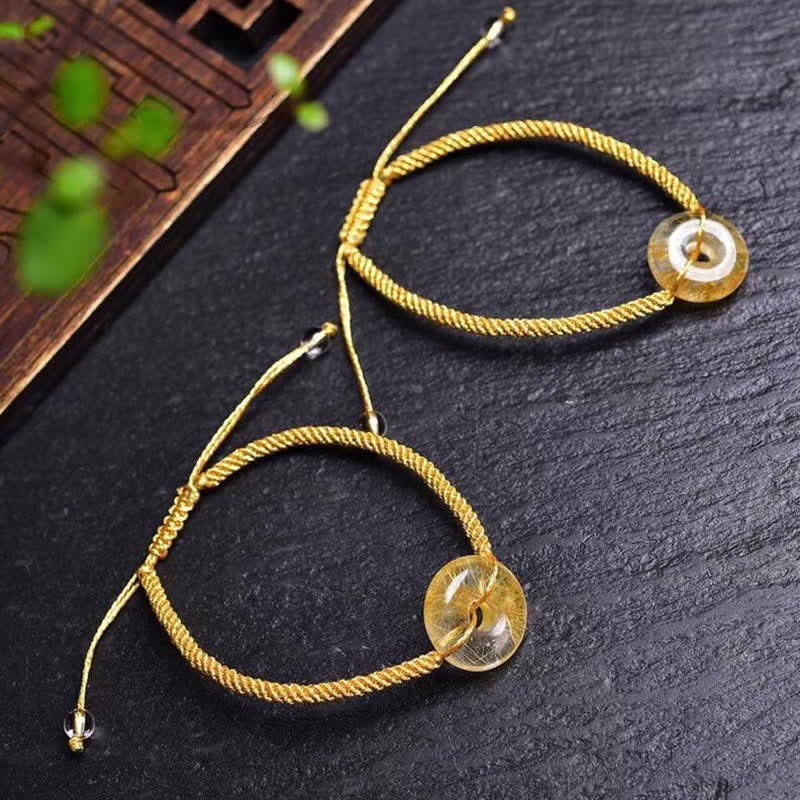 Wear FengShui Round Citrine Peace Buckle Happiness Braided Bracelet