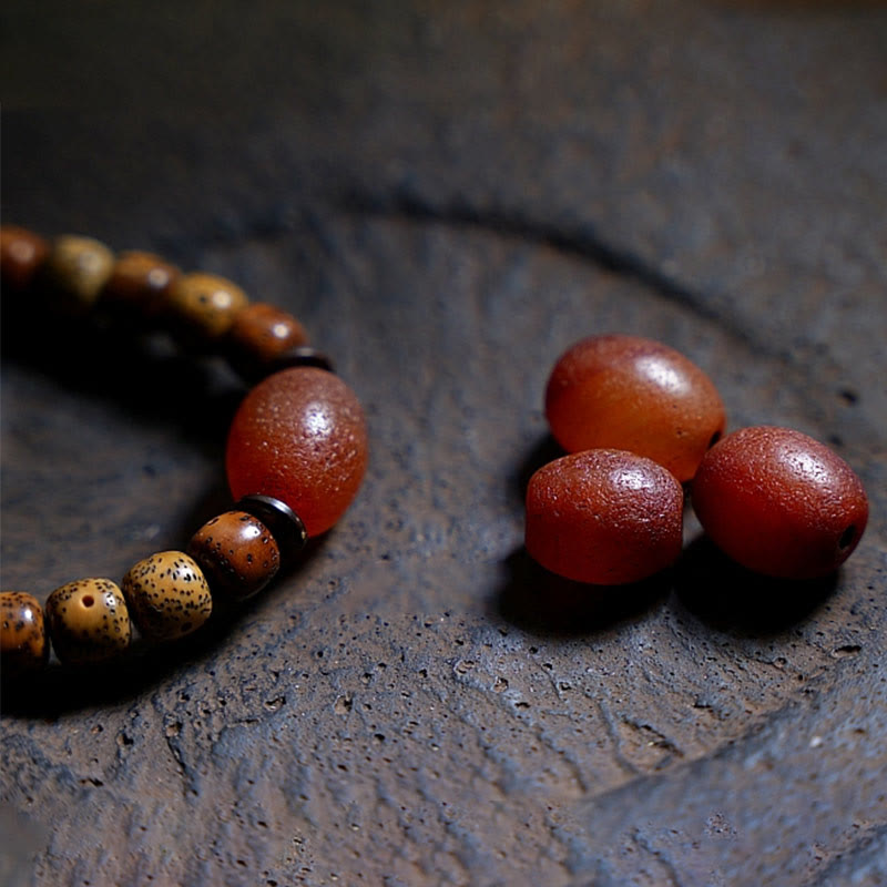 Wear FengShui Tibetan Bodhi Seed Amber Dzi Bead Agate Zakiram Goddess of Wealth Beads Triple Wrap Bracelet
