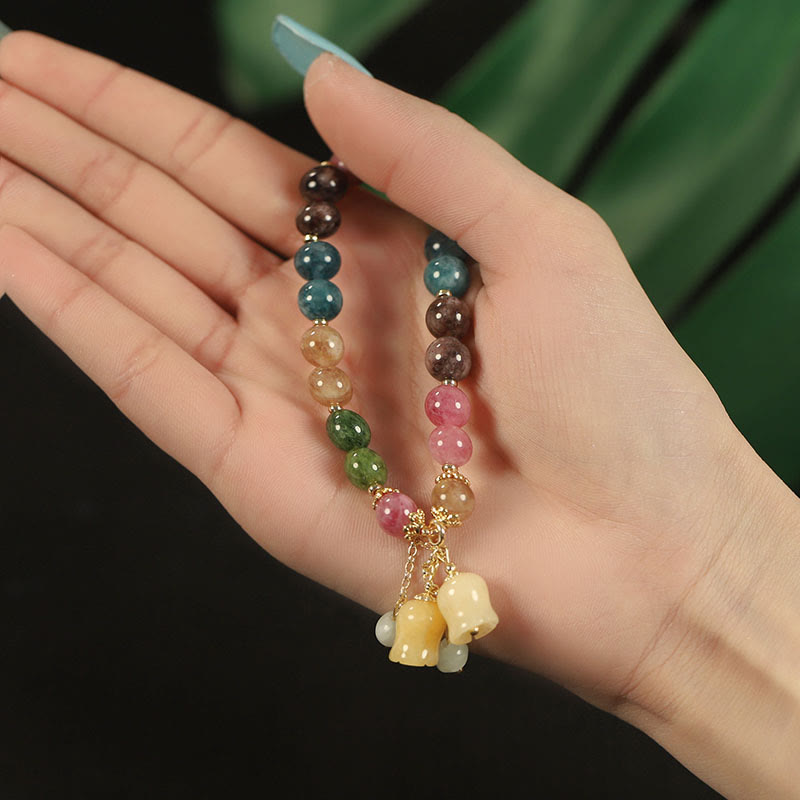 Wear FengShui Natural Colorful Tourmaline Flower Bead Love Bracelet