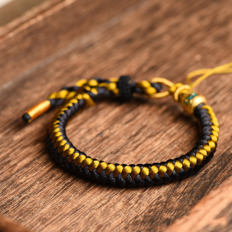 Wear FengShui Handmade Tibetan Black Gold Dragon Scale Rope Om Mani Padme Hum Purity Bracelet