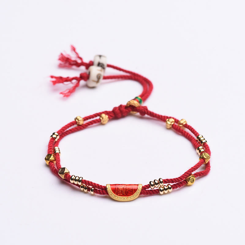 Wear FengShui Handmade Cinnabar Dumplings Design Luck Braided Red Rope Bracelet