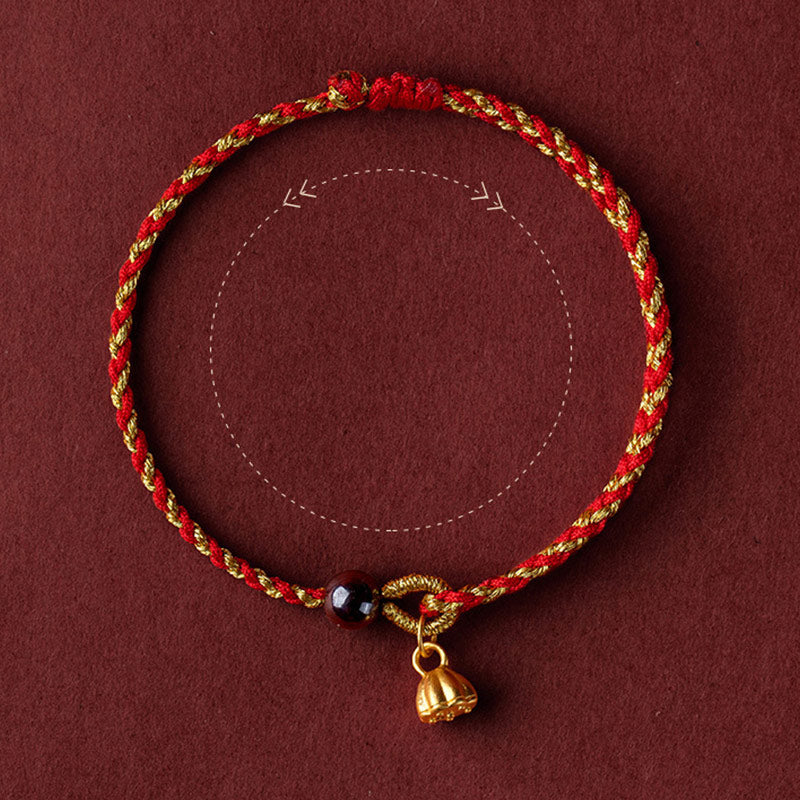 Wear FengShui Handcrafted Red Gold Rope Lotus Peace And Joy Charm Braid Bracelet