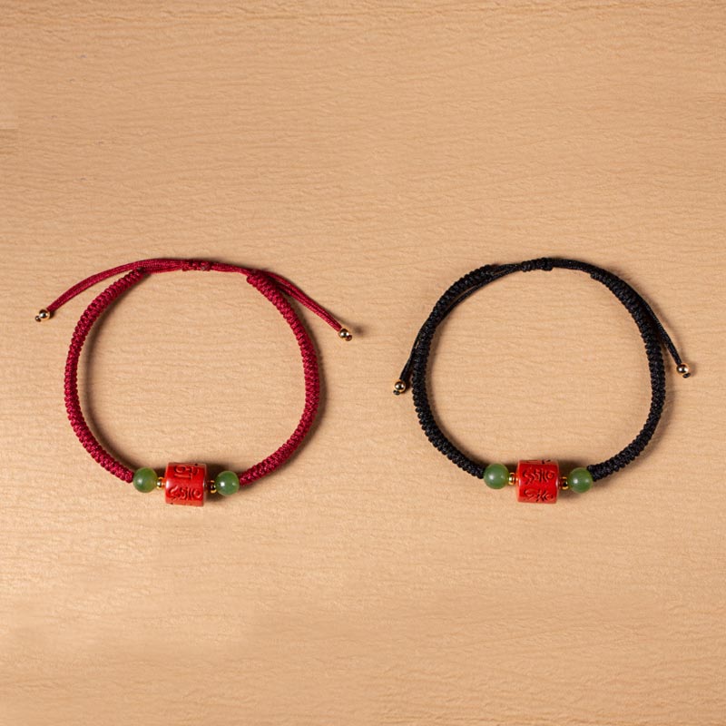 Wear FengShui Tibetan Cinnabar Om Mani Padme Hum Engraved Blessing Braided Rope Bracelet