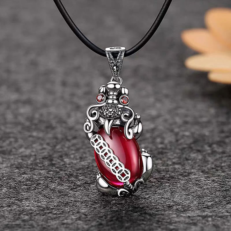 Wear FengShui PiXiu Garnet Copper Coin Wealth Luck Necklace Pendant