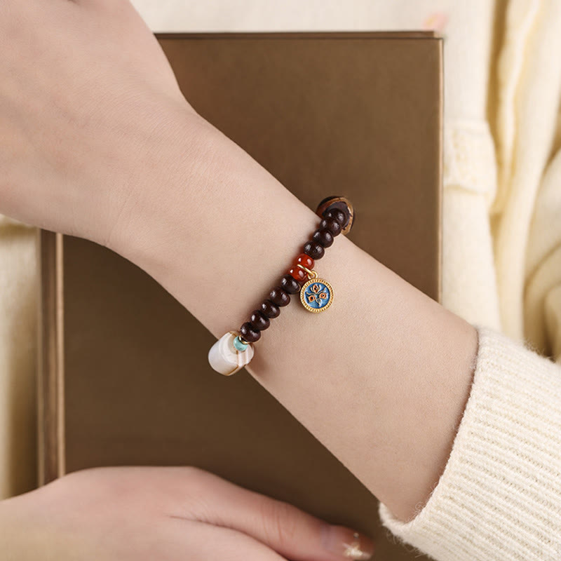 Wear FengShui Natural Tibet Purple Bodhi Seed Dzi Bead God of Wealth Wisdom Bracelet