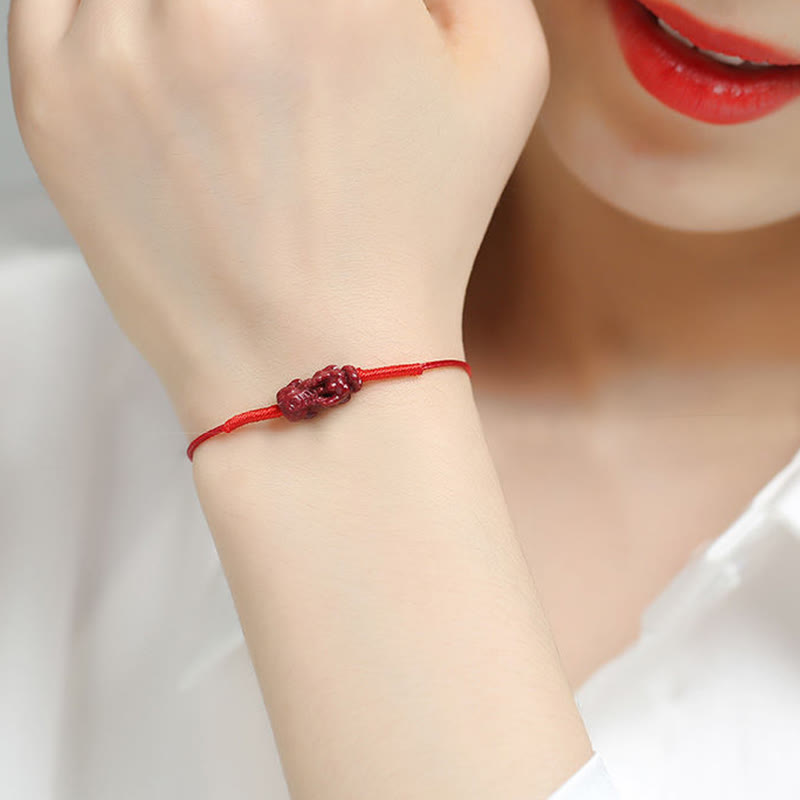 Wear FengShui Handmade Plum Blossom Four Leaf Clover PiXiu Lotus Koi Fish Cinnabar Blessing Braid Bracelet