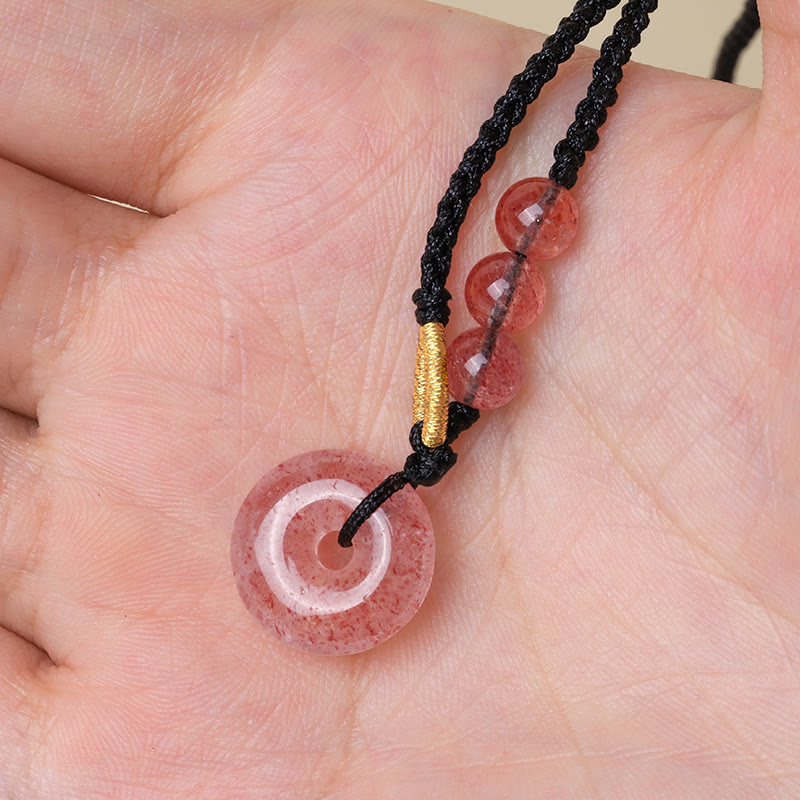 Wear FengShui Strawberry Quartz Chalcedony Peace Buckle Healing Necklace Pendant