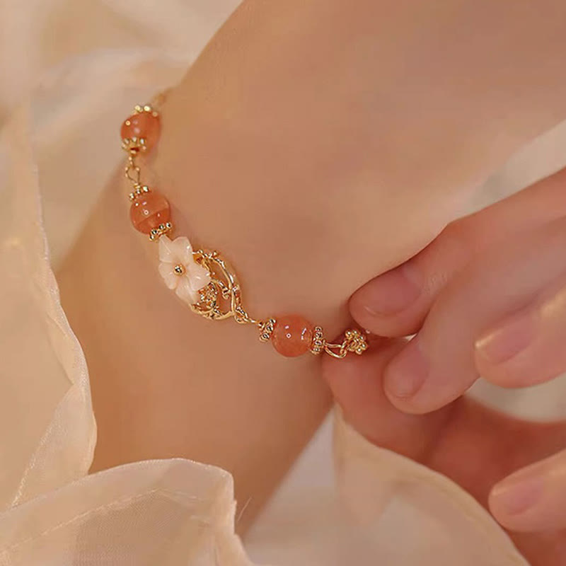 Wear FengShui Red Agate Tridacna Stone Flower Confidence Bracelet