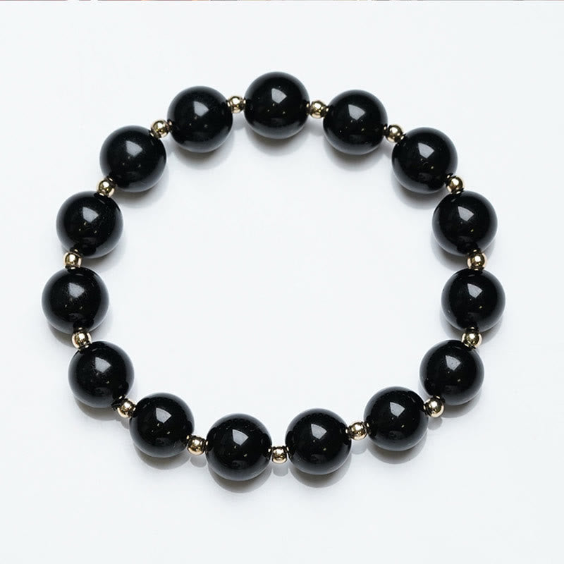 Wear FengShui 2Pcs Black Onyx Bead Support Protection String Bracelet