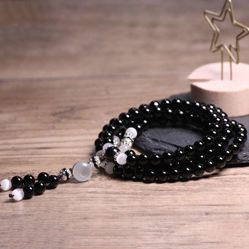 Wear FengShui Black Onyx White Crystal Bead Meditation Bracelet