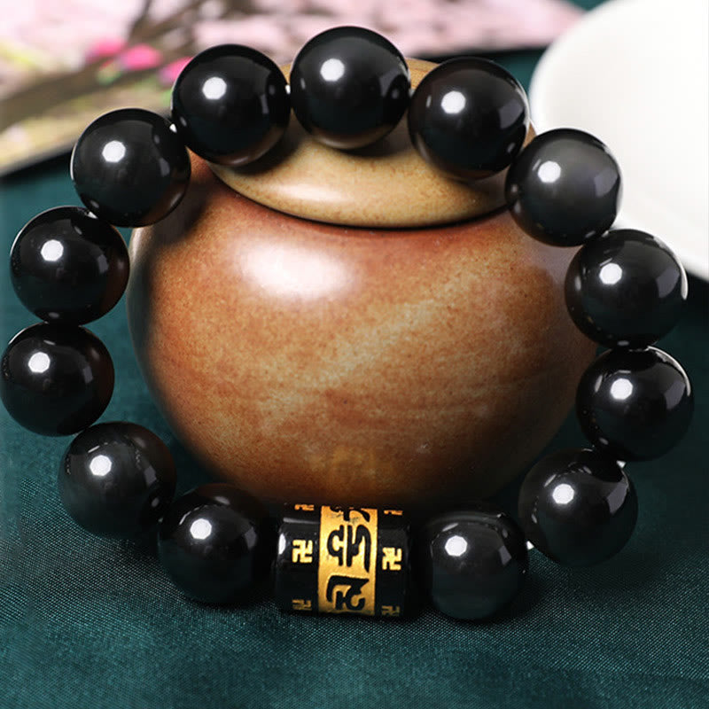 Wear FengShui Rainbow Obsidian Om Mani Padme Hum Swastika Positive Bracelet