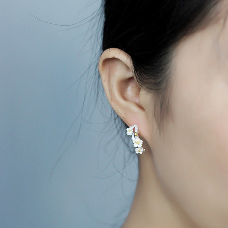 Wear FengShui 925 Sterling Silver Plum Blossom Floral Blessing Earrings