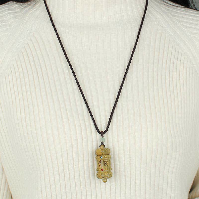 Wear FengShui Tibet Green Sandalwood Rosewood Om Mani Padme Hum Lotus Positive Soothing Necklace Pendant