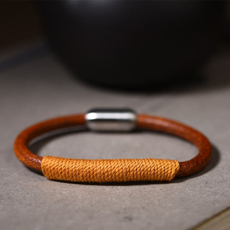 Wear FengShui Tibetan Leather Handmade Five Elements Luck Braid String Buckle Bracelet