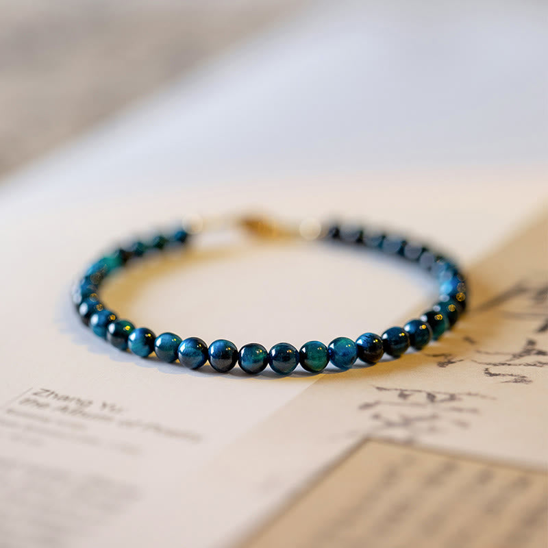 Wear FengShui Natural Blue Tiger Eye Stone Protection Chain Bracelet