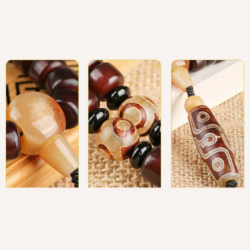 Wear FengShui 108 Mala Beads Three-eyed Dzi Bead Nine-eye Dzi Bead Jade Luck Bracelet