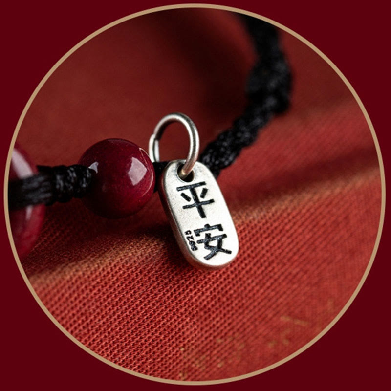 Wear FengShui Handmade Cinnabar Peace Buckle Safe and Healthy Charm Blessing String Bracelet Anklet
