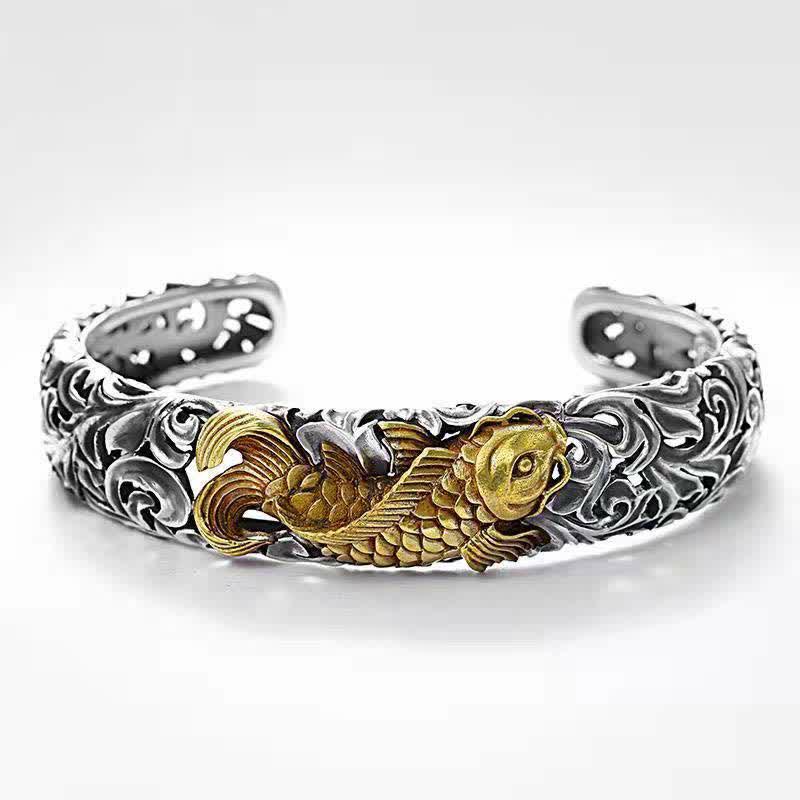 Wear FengShui Koi Fish Grass Pattern Prosperity Wealth Bracelet Bangle