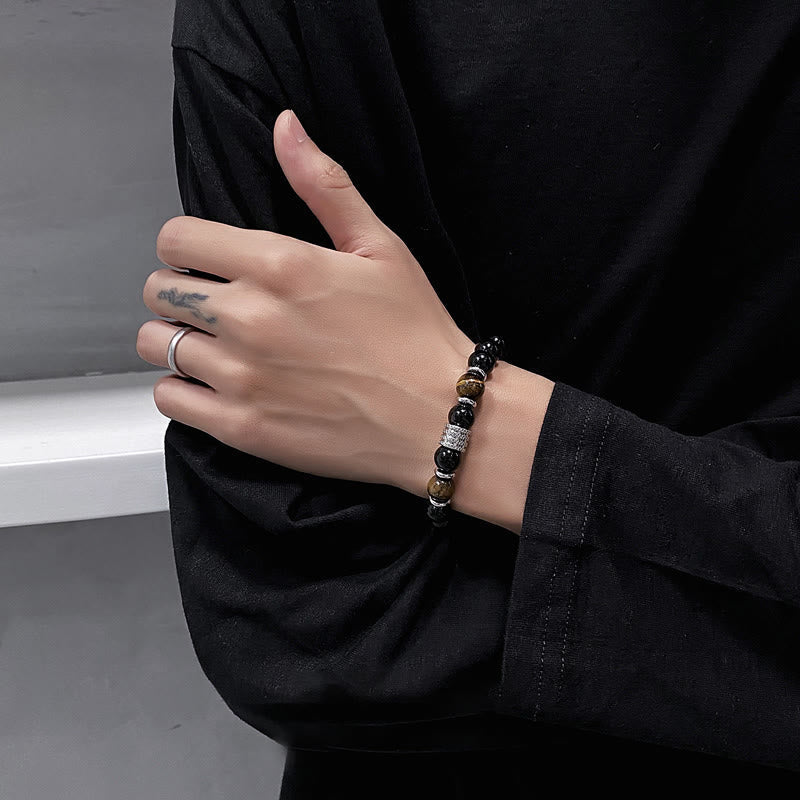 Wear FengShui Natural Black Obsidian Tiger Eye Strength Fulfillment Bracelet